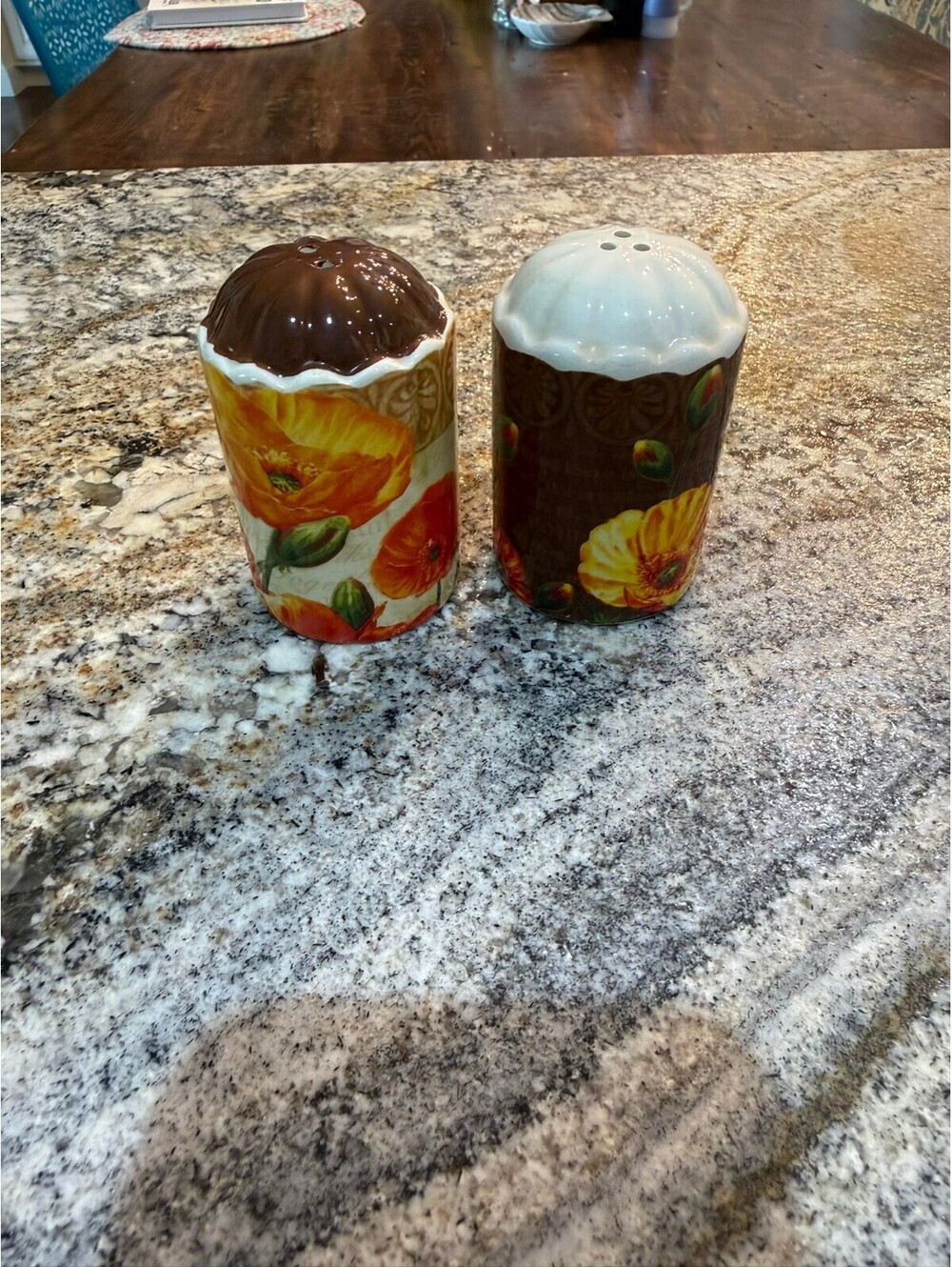 Ceramic Salt and Pepper Shaker Set with Poppy Floral Design